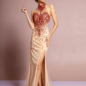 High Halter Neckline Leg Slit Long Dress GLSGL2147